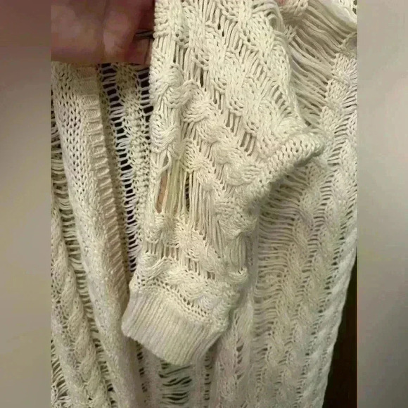 John + Jenn Beige 100% Cotton Long Sleeve Open Knit Cardigan Sweater - Size S - Picture 4 of 7